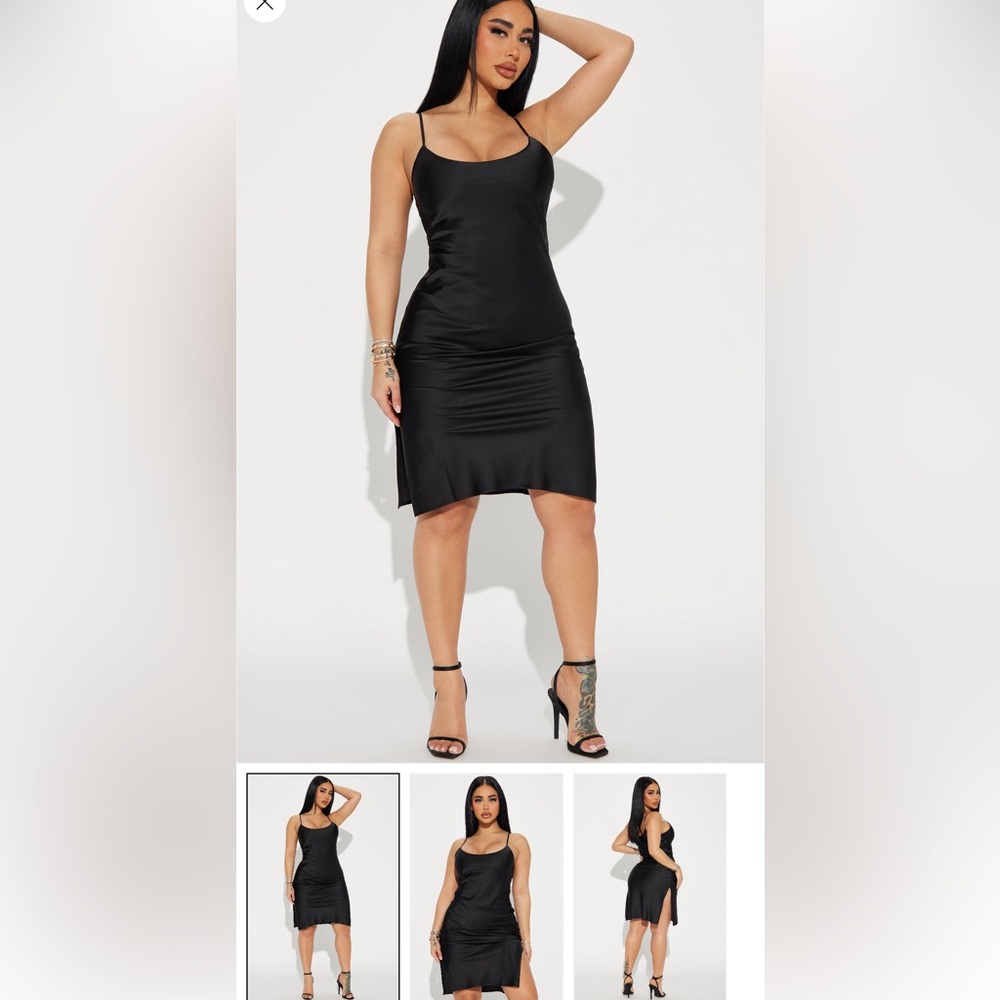 Fashion Nova Black Satin Slip Dress